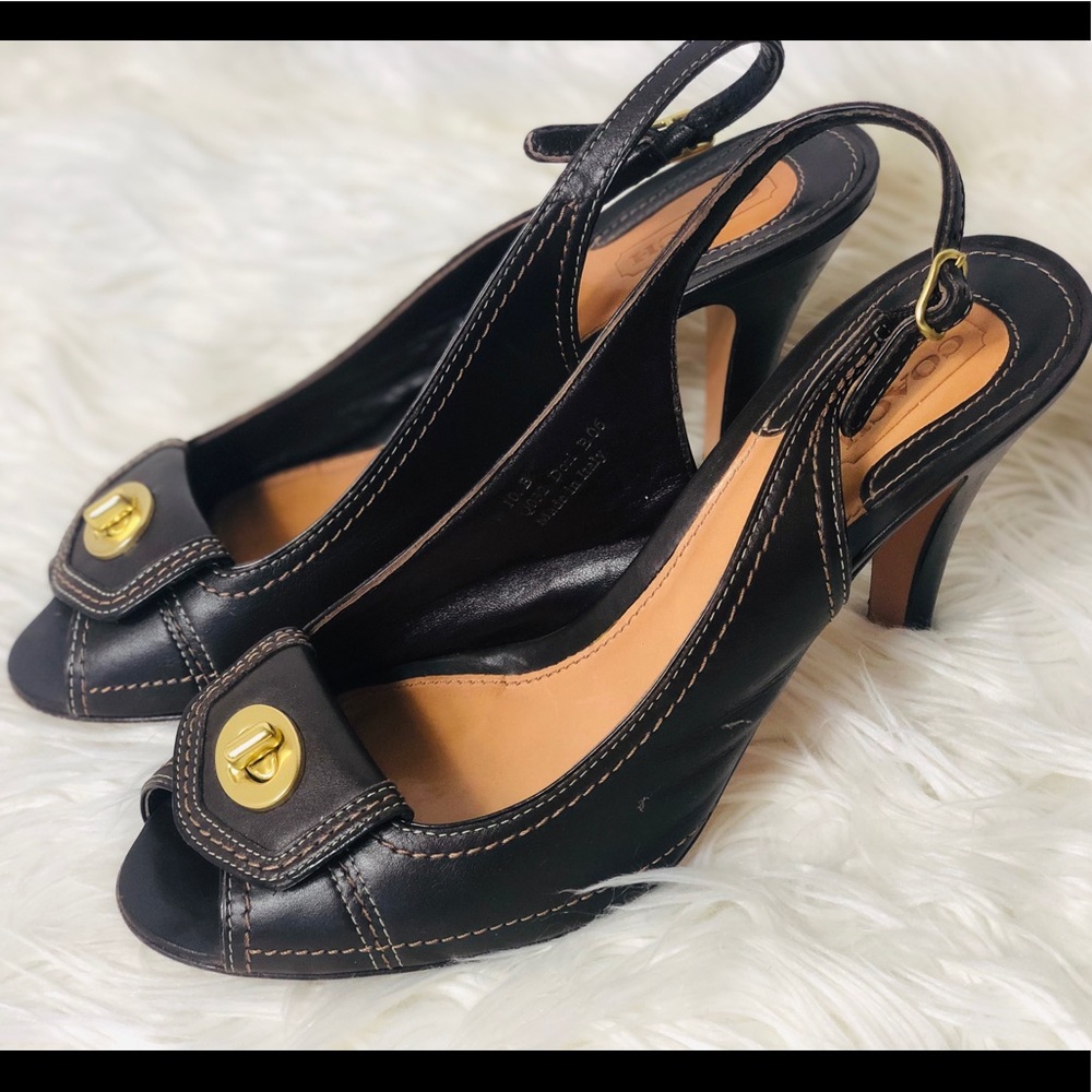 Coach Leather Slingback Peep Toe Heels